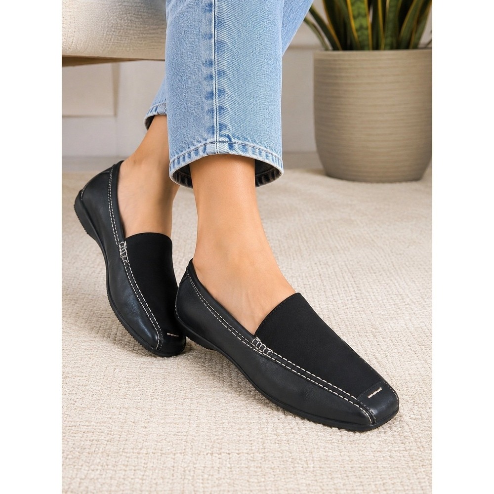 Circa Joan & David Black Square Toe Slip On Loafers Women's
